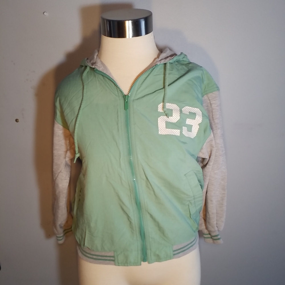 GAP Kids JACKET L HOODIE ZIP windbreaker Bomber Green/Grey